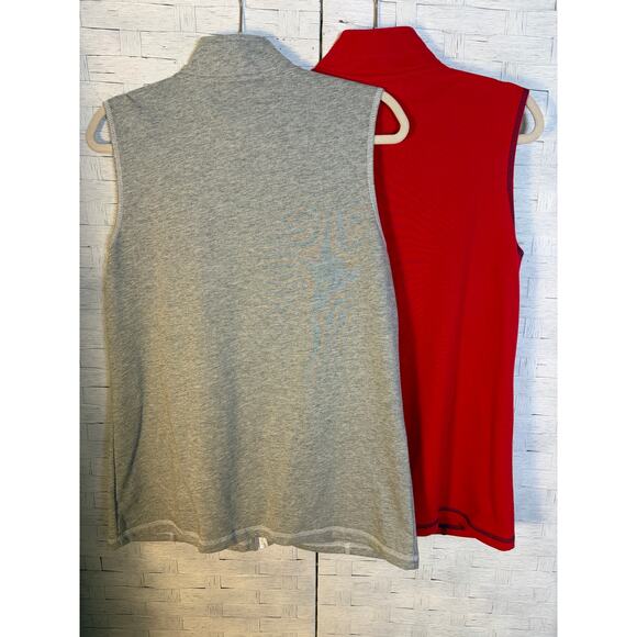 Quacker factory 2 women’s sweatshirt sleeveless red gray pockets rhinestone zip - Picture 6 of 13